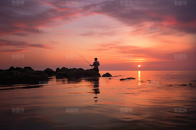 海边赶海海滩黎明摄影图
