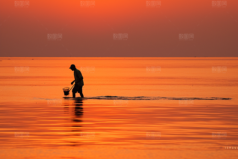 海边赶海落潮高清摄影图