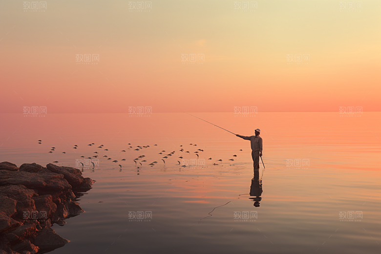 海边赶海礁石潮汐摄影图