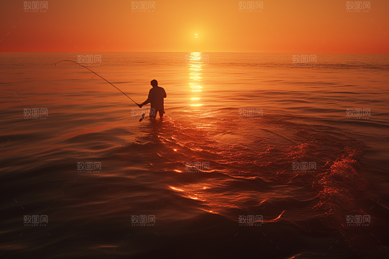 海边赶海清晨余晖摄影图
