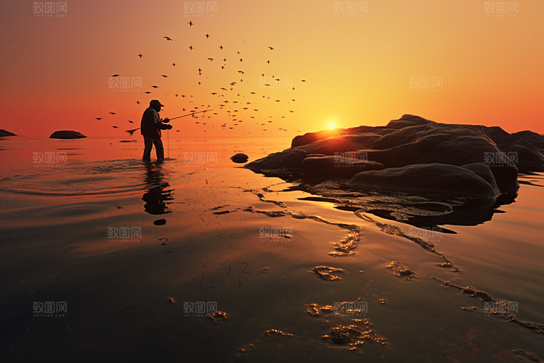 海边赶海落潮清晨摄影图