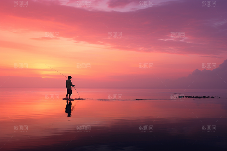 海边赶海落日高清摄影图