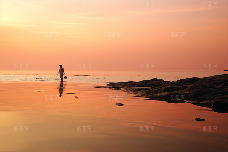 海边赶海海滩高清摄影图