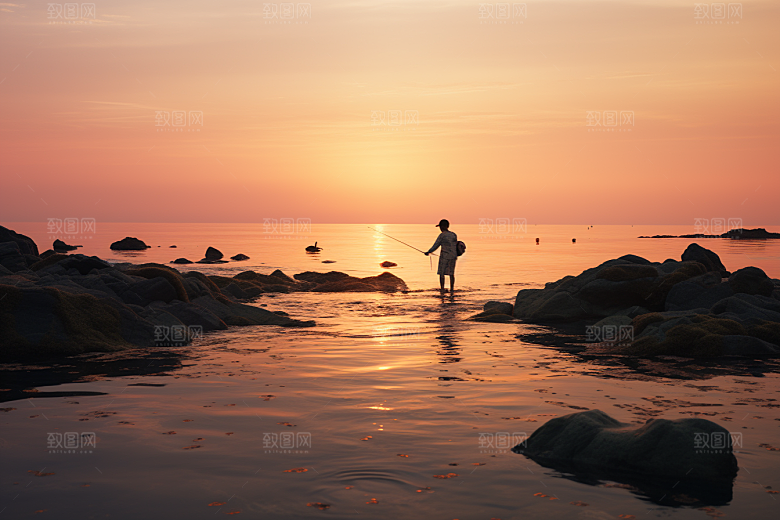 海边赶海清晨海货摄影图
