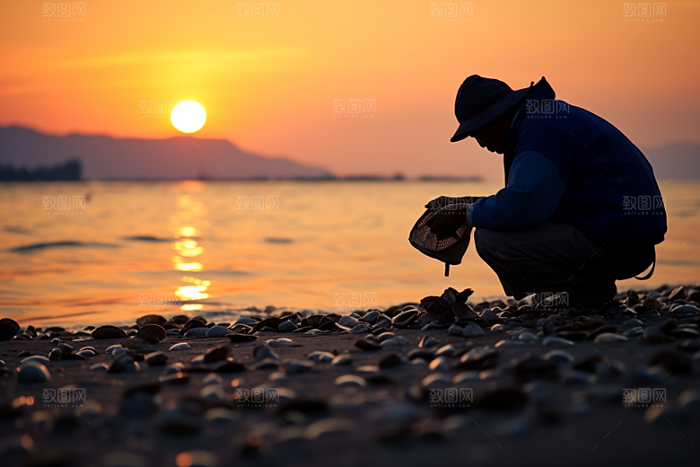 海边赶海海滩落潮摄影图