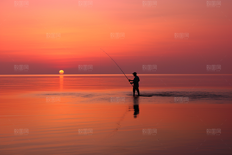 海边赶海海滩清晨摄影图