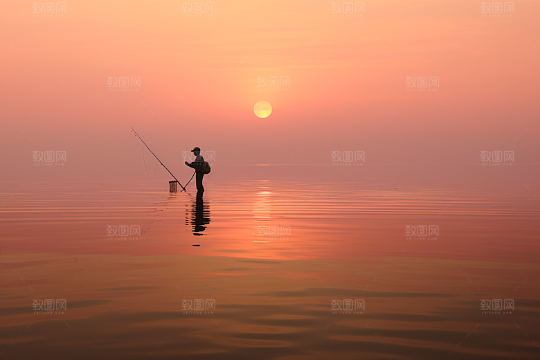 海边赶海清晨潮汐摄影图