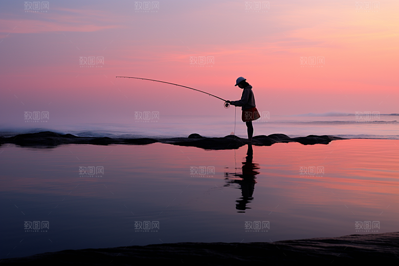 海边赶海滩涂清晨摄影图
