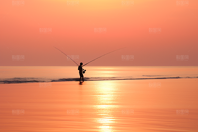 海边赶海黎明落日摄影图