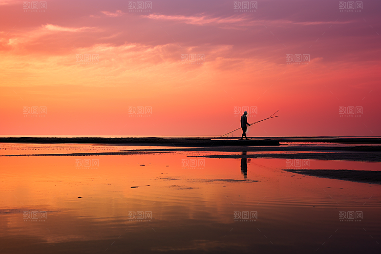 海边赶海落潮滩涂摄影图
