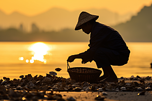 海边赶海潮汐海货摄影图