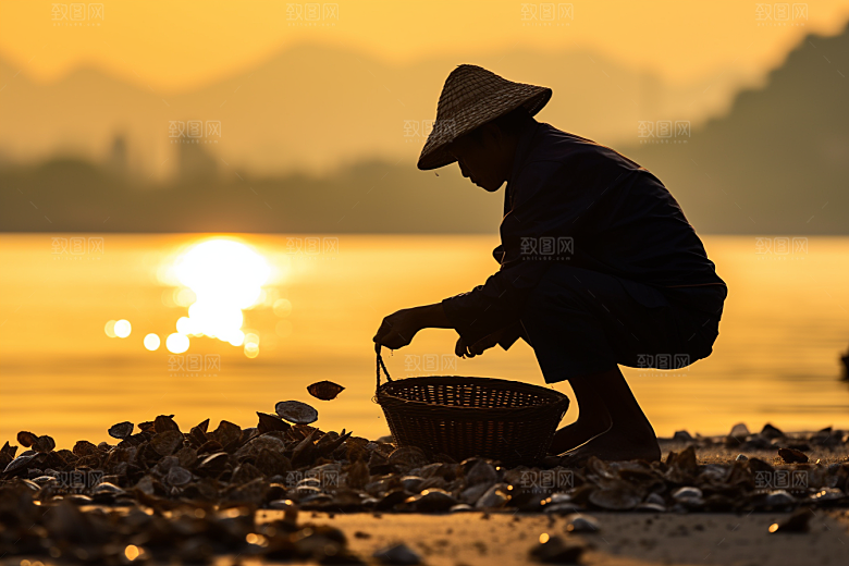 海边赶海潮汐海货摄影图