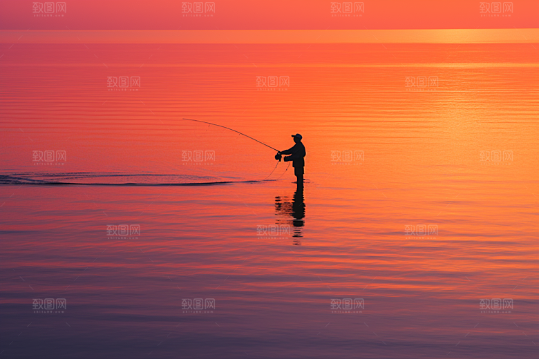 海边赶海落日滩涂摄影图