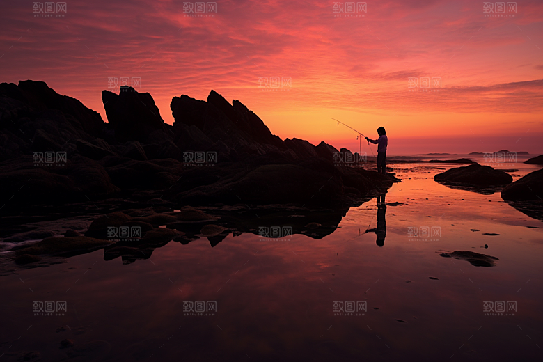 海边赶海海滩清晨摄影图