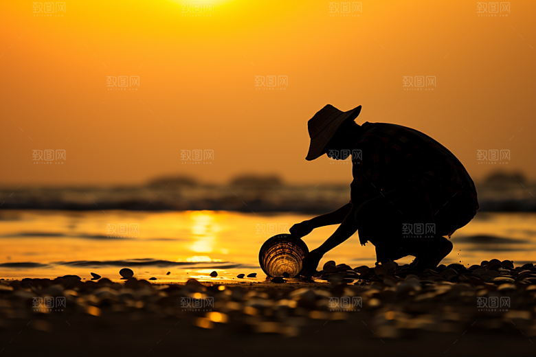 海边赶海海滩捕捞摄影图