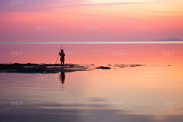 海边赶海滩涂潮汐摄影图