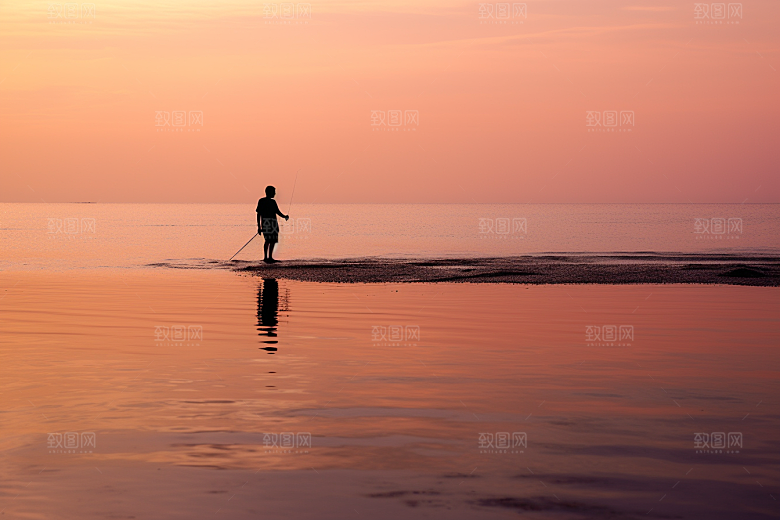 海边赶海捕捞海滩摄影图