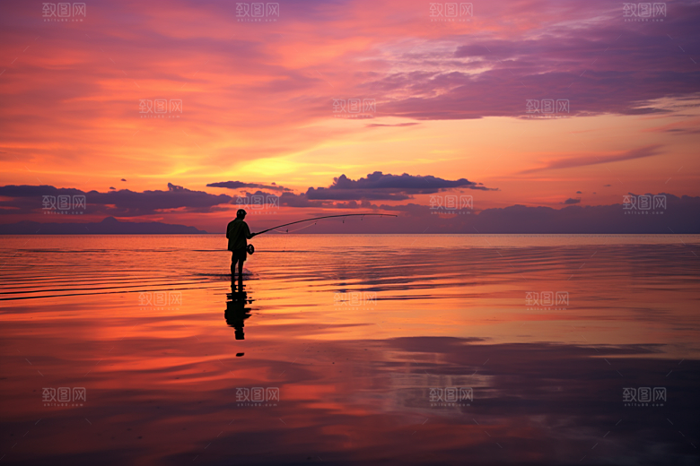 海边赶海高清夕阳摄影图