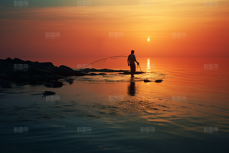 海边赶海清晨海货摄影图