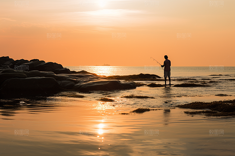 海边赶海海货清晨摄影图