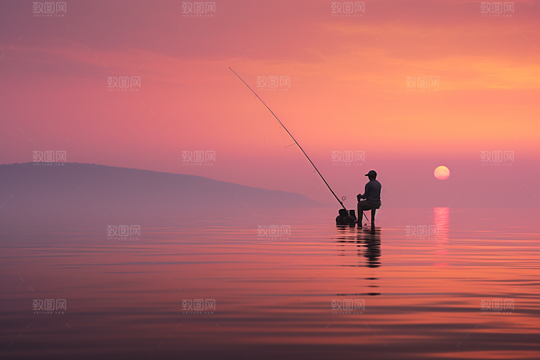 海边赶海落日落潮摄影图