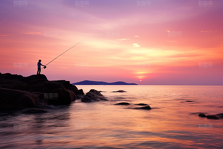 海边赶海黎明礁石摄影图