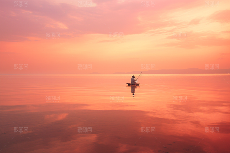 海边赶海潮汐夕阳摄影图