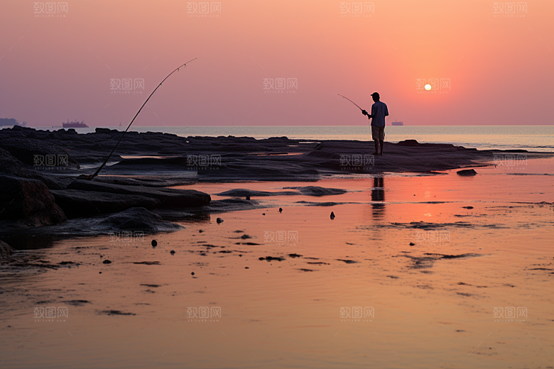 海边赶海落潮黎明摄影图