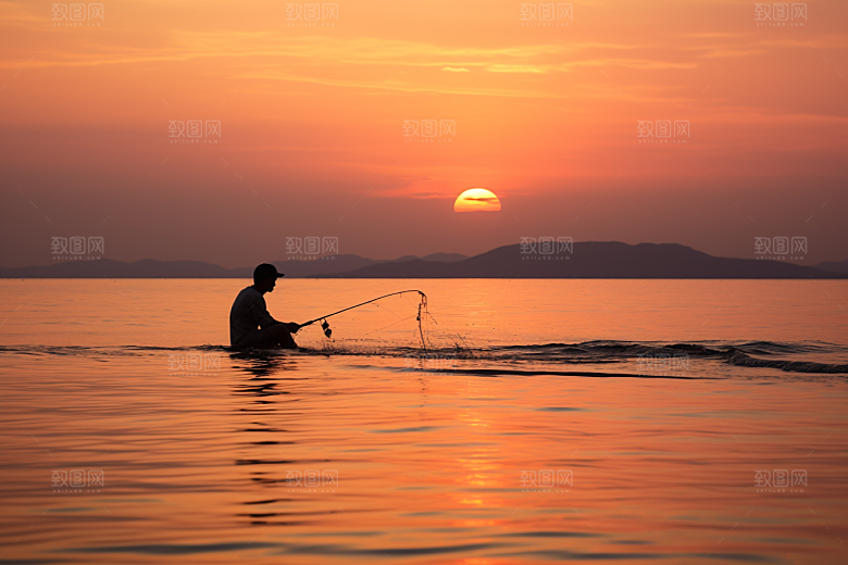 海边赶海夕阳海货摄影图