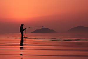 海边赶海余晖落潮摄影图
