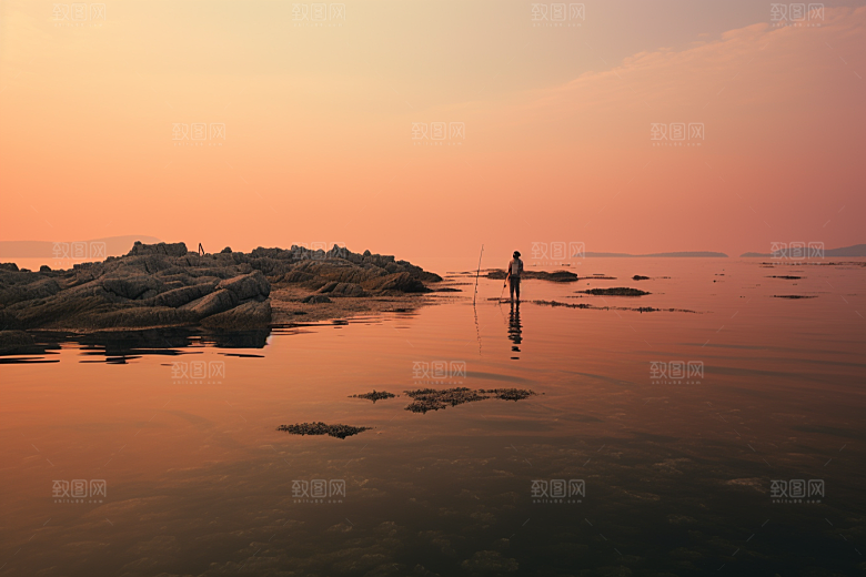 海边赶海清晨高清摄影图