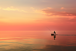 海边赶海夕阳清晨摄影图