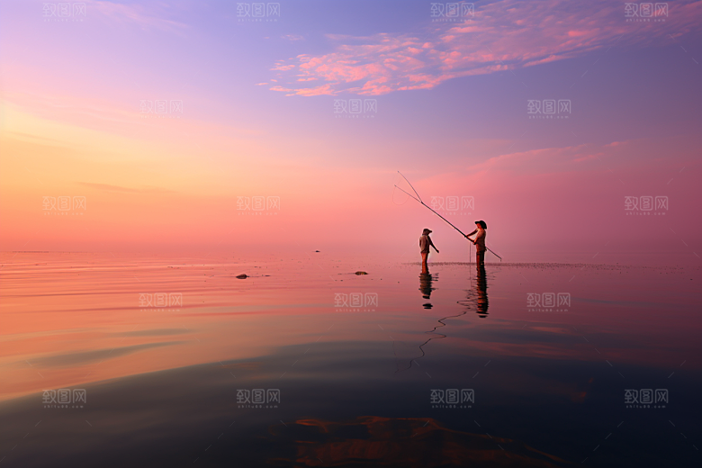 海边赶海落潮礁石摄影图