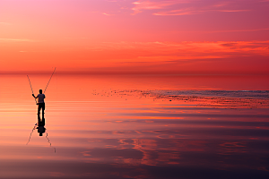 海边赶海夕阳黎明摄影图