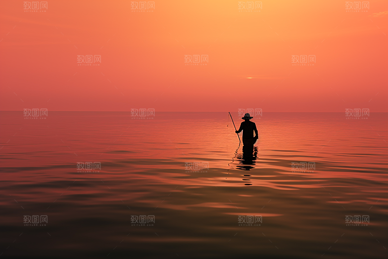 海边赶海落潮黎明摄影图