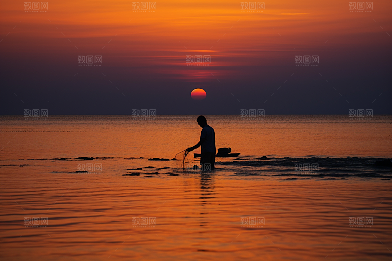 海边赶海捕捞高清摄影图