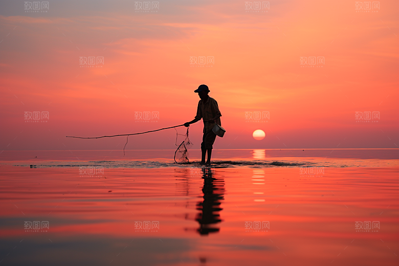 海边赶海清晨高清摄影图