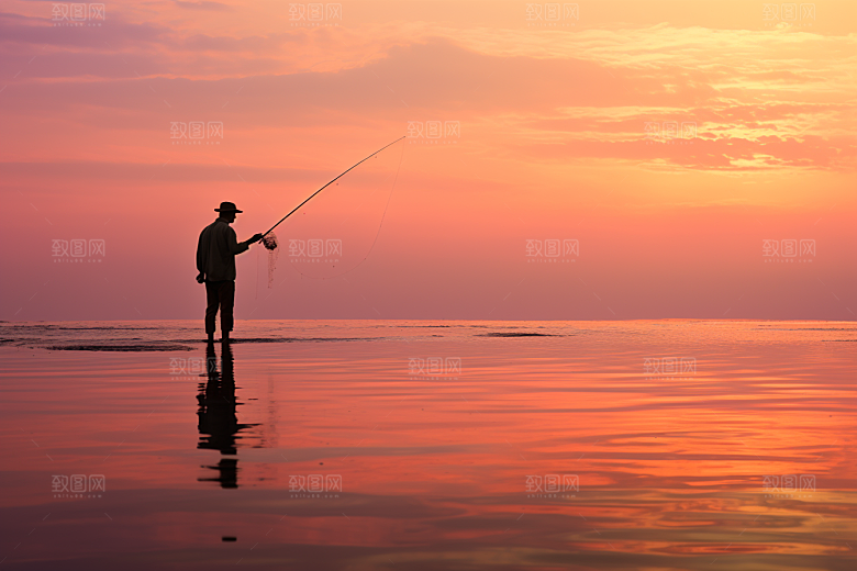 海边赶海落日余晖摄影图