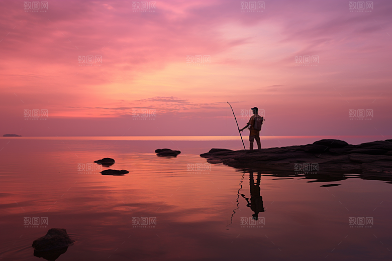海边赶海黎明潮汐摄影图