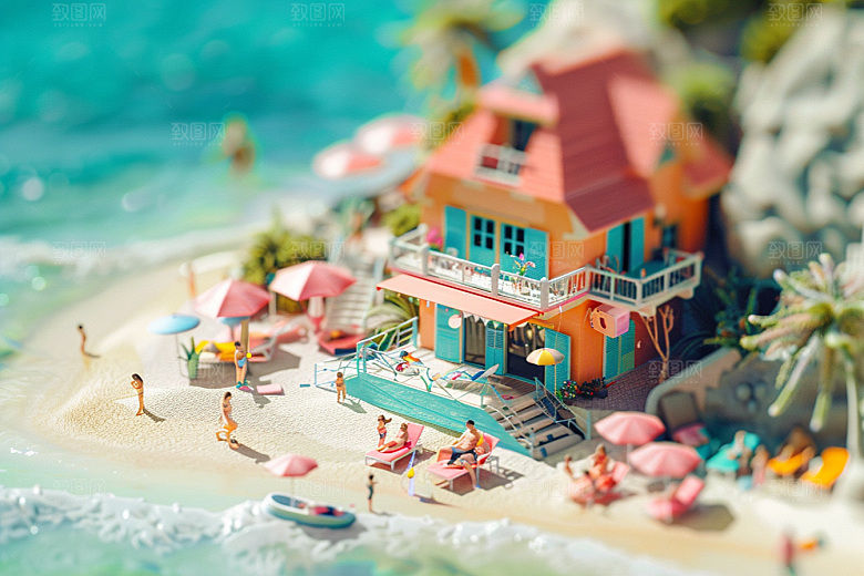 C4D海滩立体夏天模型