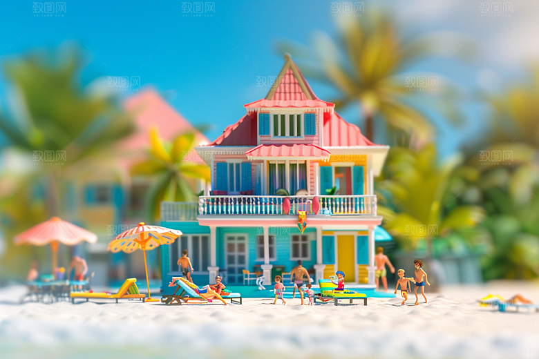 C4D海滩夏天夏日模型