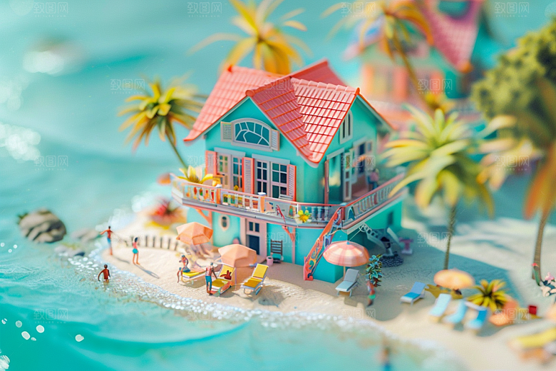 C4D海滩大海立体模型