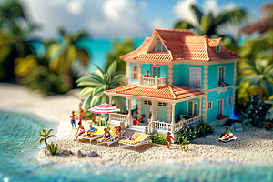 C4D海滩高清3D模型