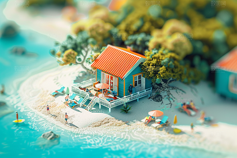 C4D海滩夏日立体模型