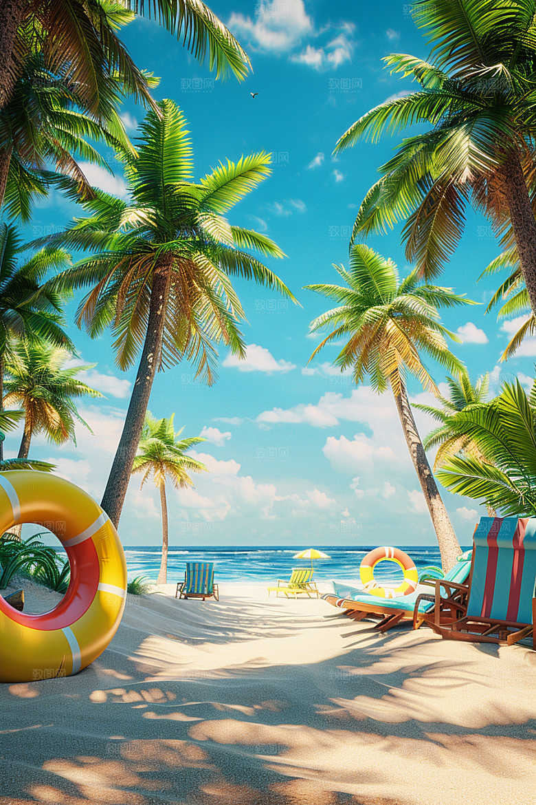 C4D海滩夏日自然模型