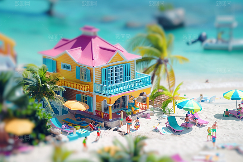 C4D海滩夏日度假模型