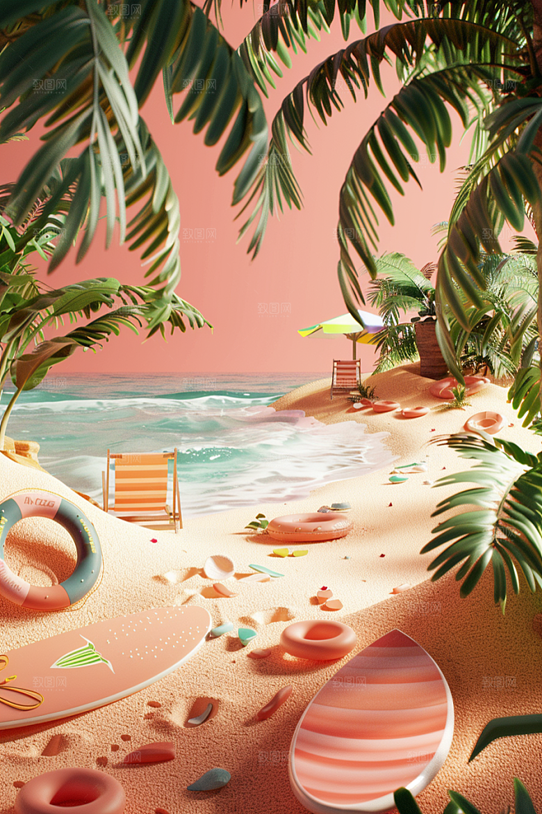 C4D海滩立体高清模型