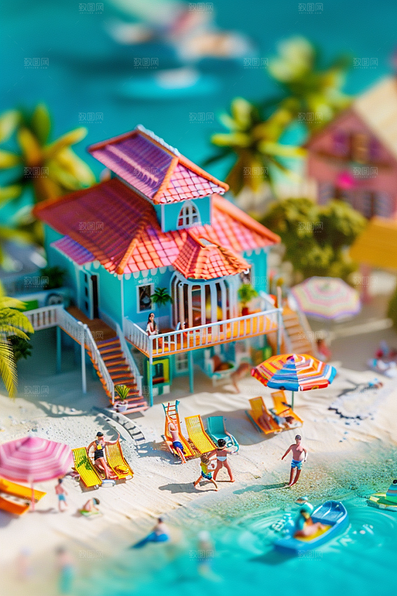 C4D海滩夏天大海模型
