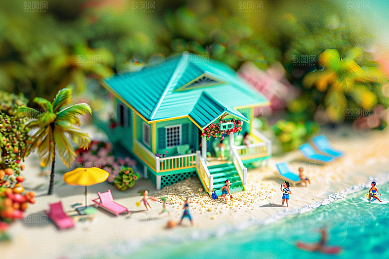C4D海滩夏天立体模型