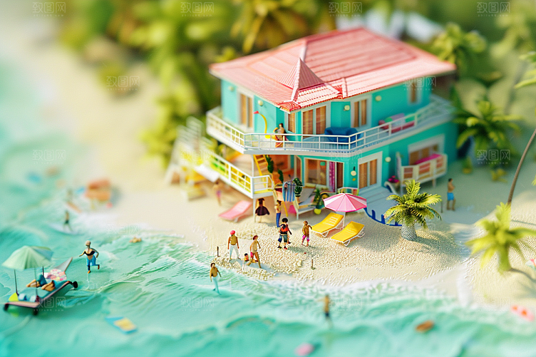 C4D海滩大海立体模型